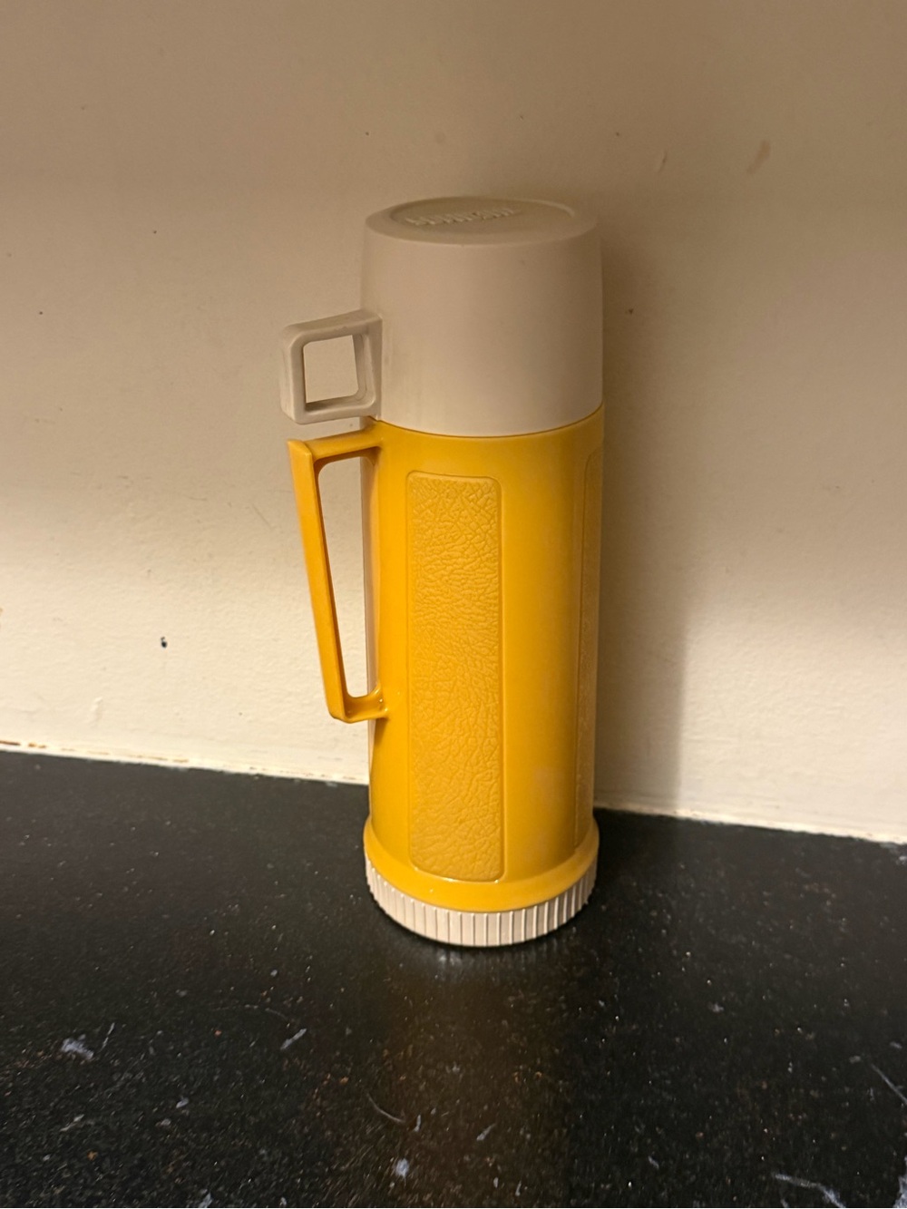 VINTAGE Mustard Yellow Thermos Vacuum Bottle Glass Lined Hot or Cold Drink Mug